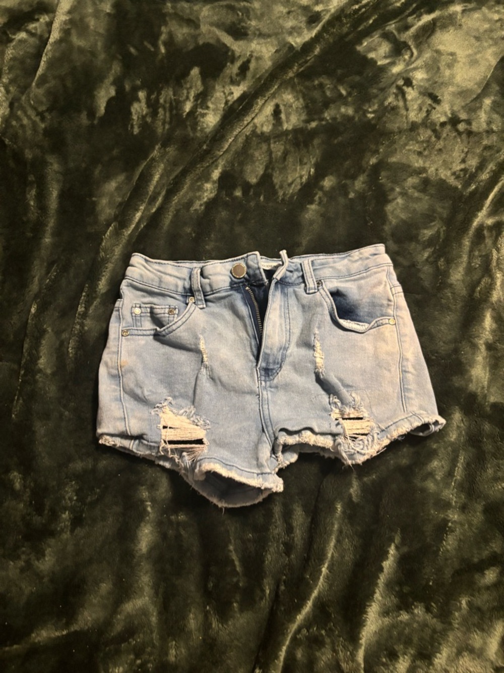 Revamped Light Blue Distressed Jean Shorts